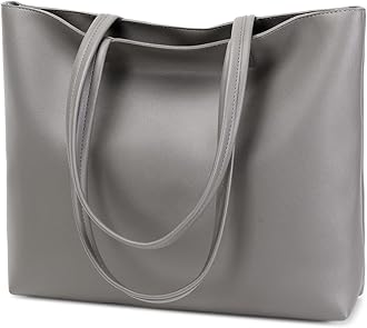 Ladies Tote Bags Simple PU Leather Handbags Work School Shopping Bags for Women with Zip and Inner Pocket