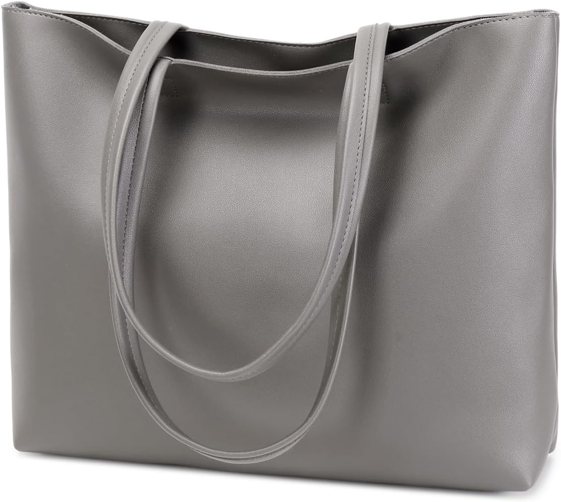 Ladies Tote Bags Simple PU Leather Handbags Work School Shopping Bags for Women with Zip and Inner Pocket