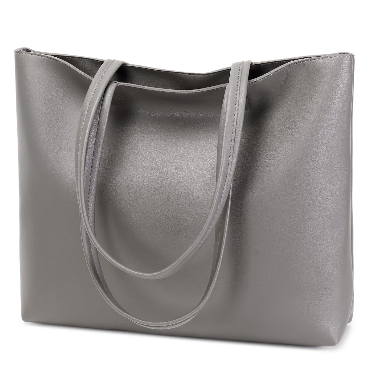 MEEGIRLLadies Tote Bags Simple PU Leather Handbags Work School Shopping Bags for Women with Zip and Inner Pocket (Dark Grey)