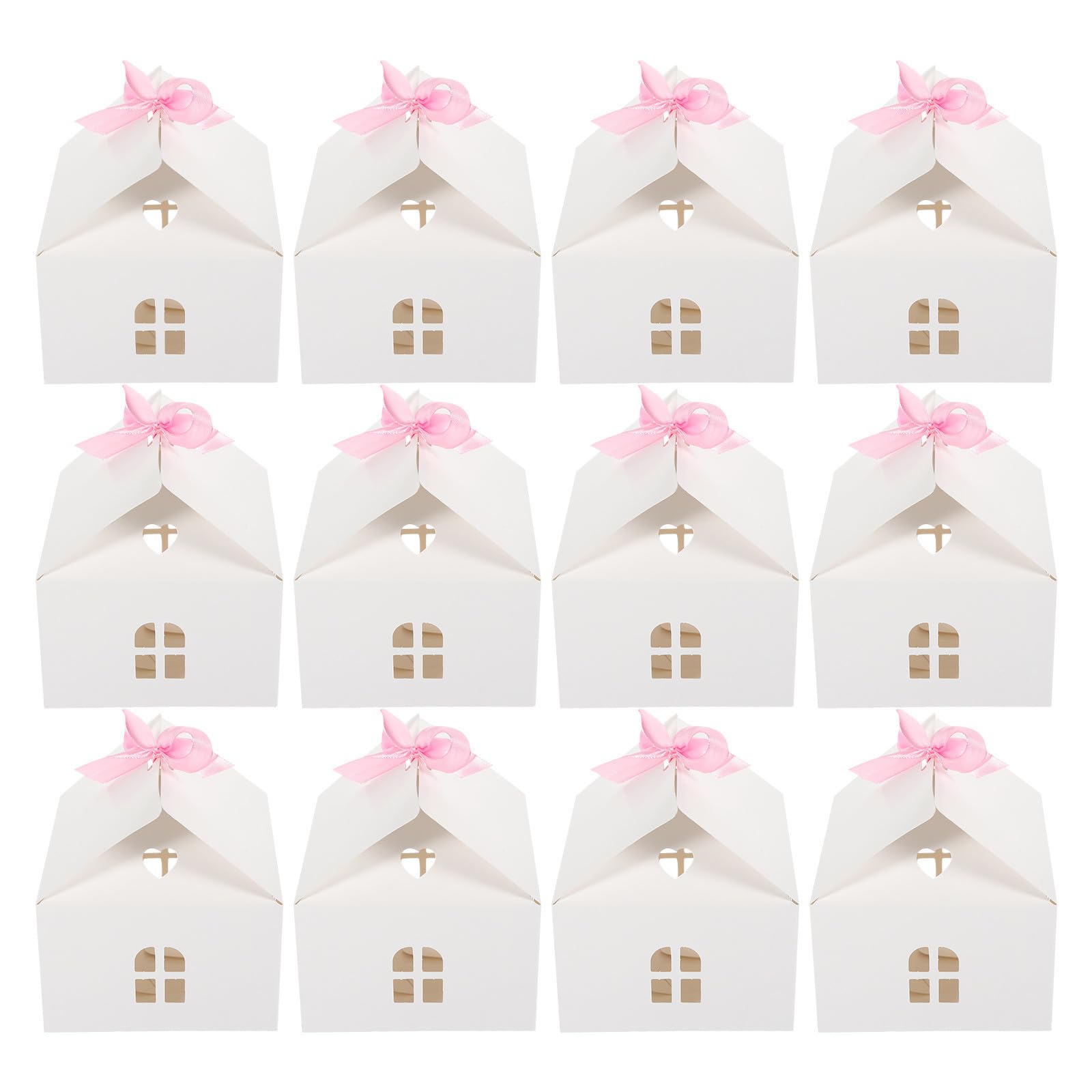 Toyvian 60 Pezzi Scatola di Carta Bianca a Forma di Casa per Caramelle e | Leggera e Pratica, Design Traforato, Nastro Incluso, per Festa di Compleanno e Party
