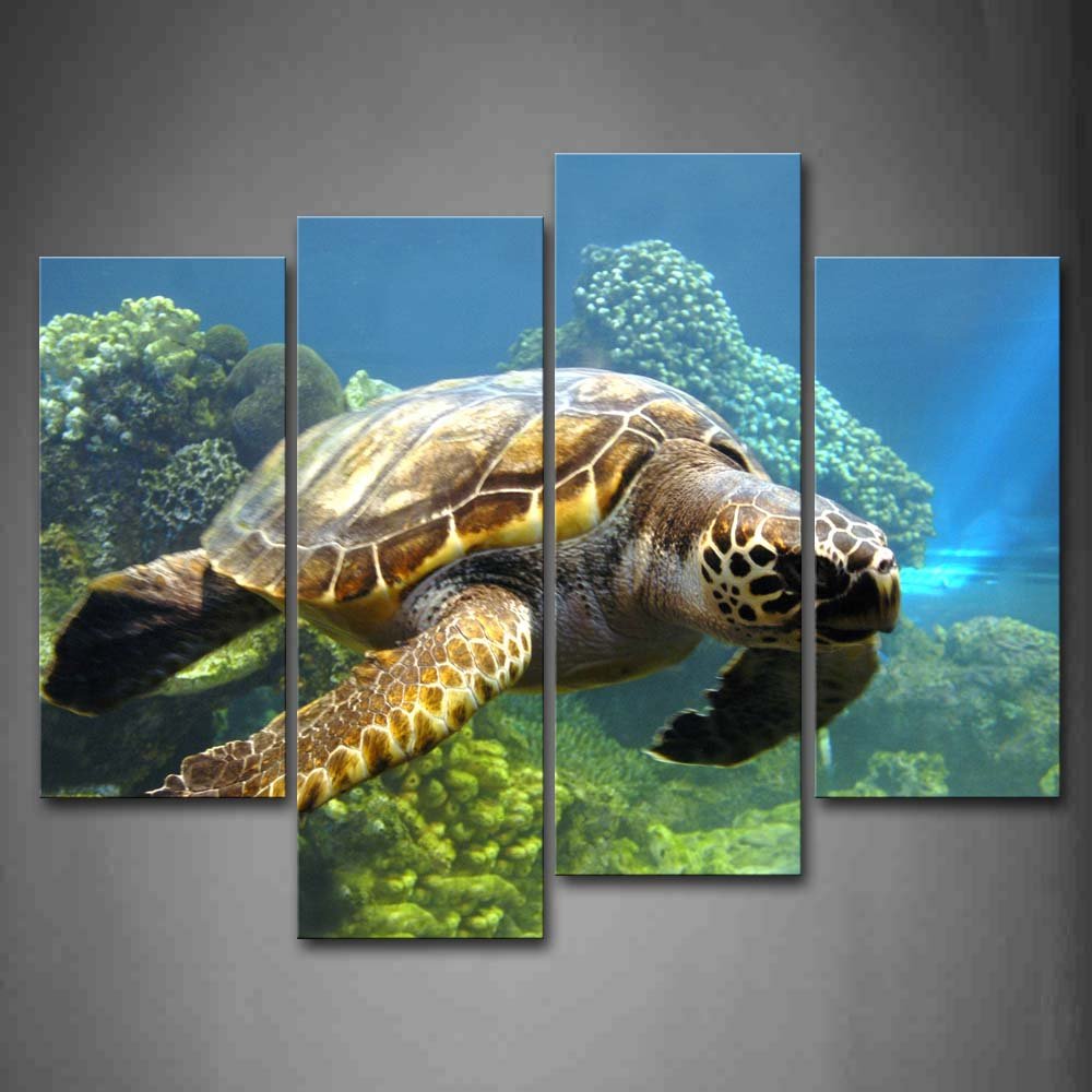 Turtle Swimming in Bottom of Sea Wall Art Painting The Picture Print On Canvas Animal Pictures for Home Decor Decoration Gift
