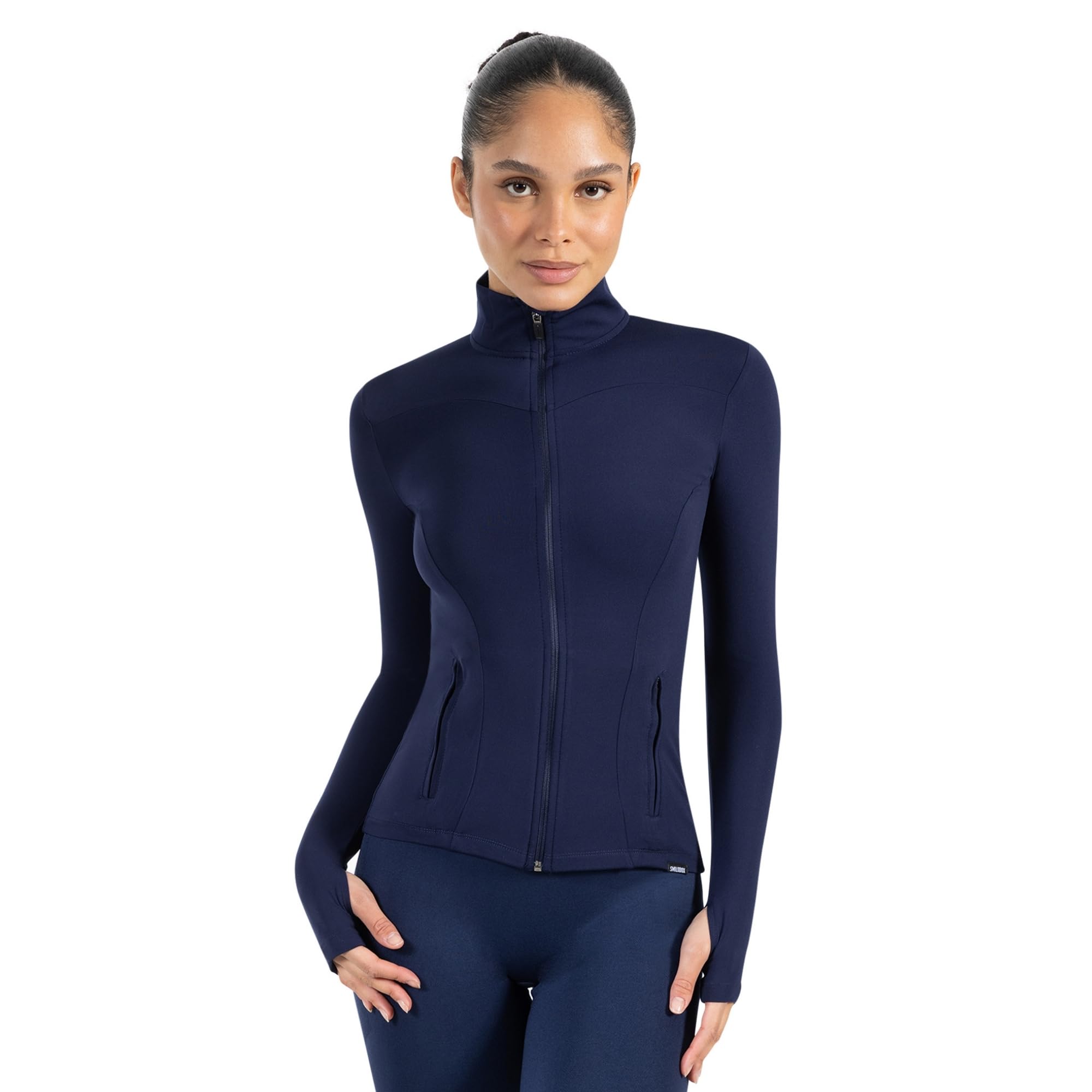 SMILODOX Sportjacke Damen Kenna, Laufjacke mit Stehkragen, Sport Oberteil mit tailliertem Schnitt & Daumenlöchern, Körperbetonte Sportjacke, Fitness Oberteil ideal für Freizeit, Sport, Laufen & Yoga