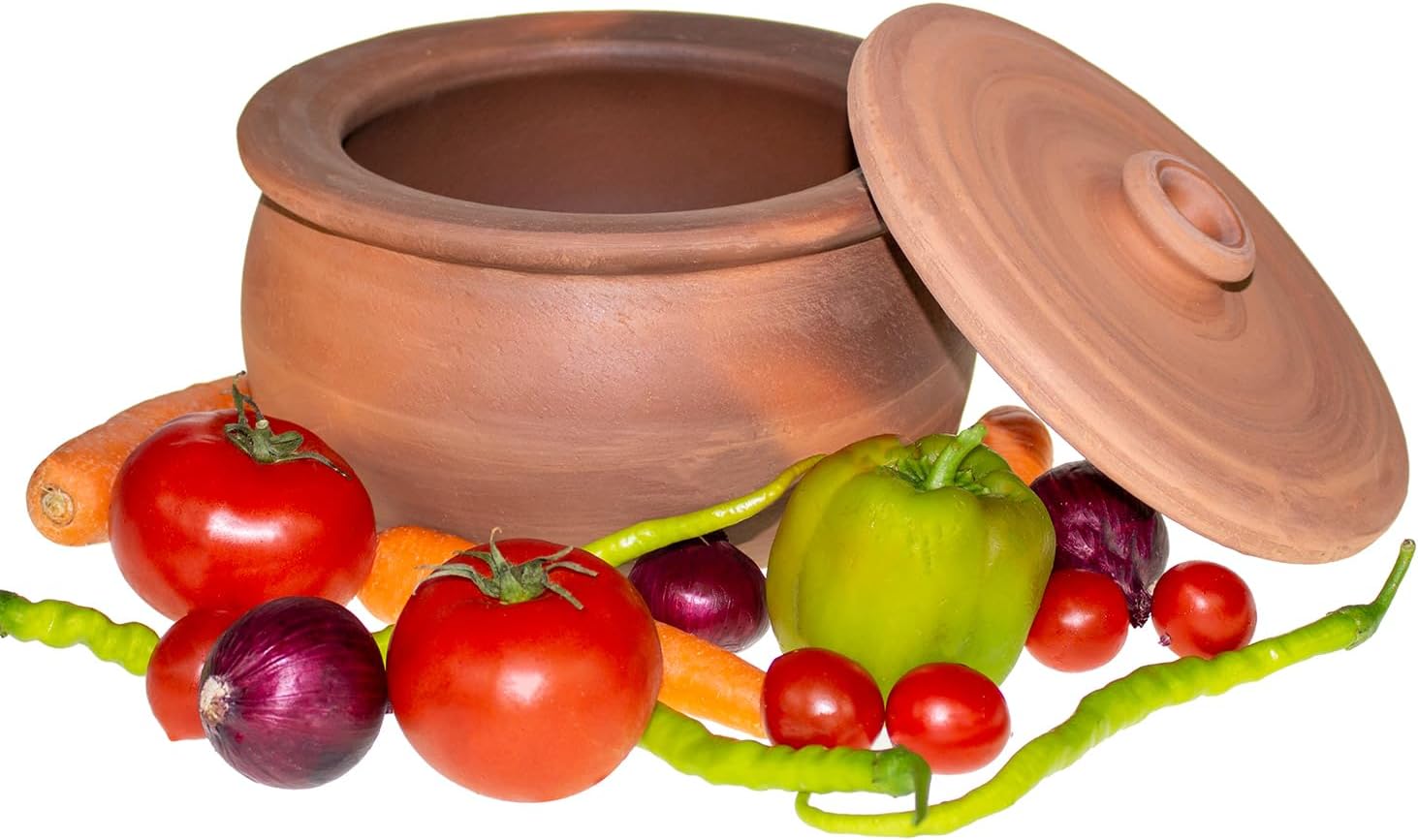 Handmade Unglazed Clay Pot with Lid, 3 Quarts Traditional