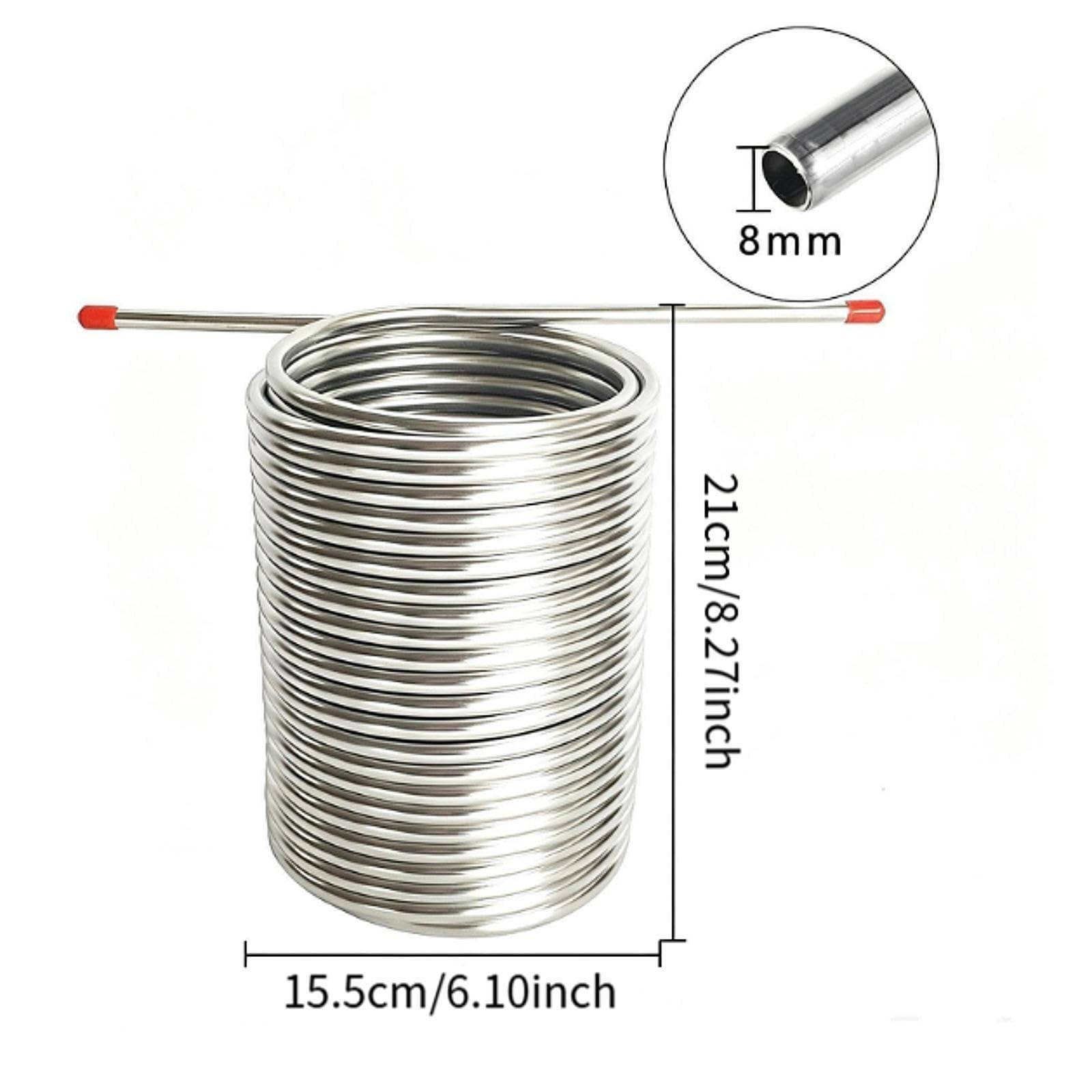 de Mosto de Serpentín Tubo en Espiral de Acero Inoxidable 304 Doble Bobina de 0.8cm para Enfriamiento y Limpieza Sencilla, Sin Conector, Individual