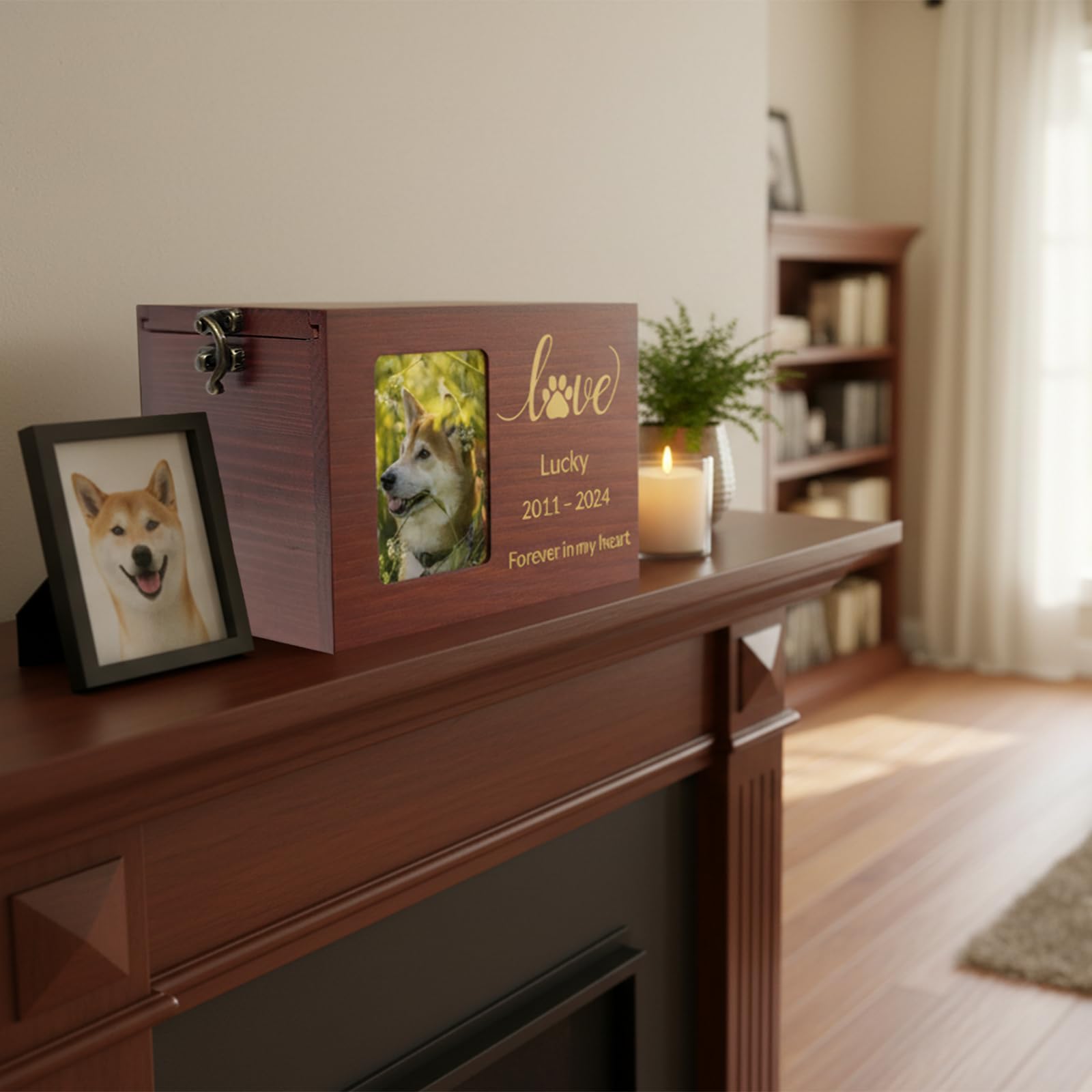Urna commemorativa Personalizzata per Animali con Foto, Nome, Data e Testo inciso, in Legno o bambù di Dimensioni Medie per Cani, Gatti e Conigli (bambù)
