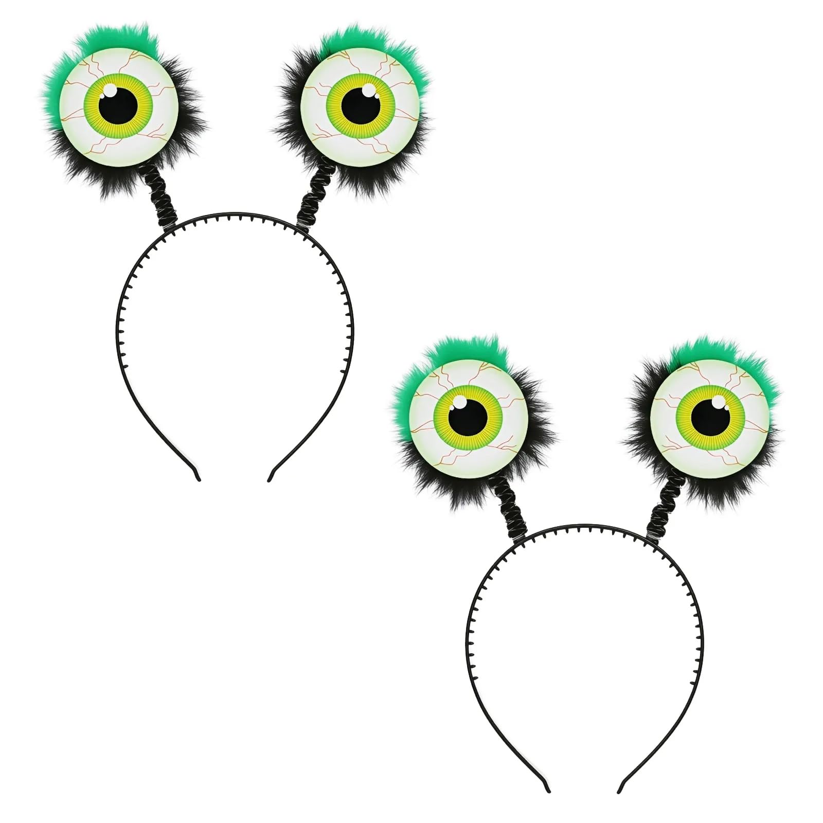 YIERM 2 Pcs Adult Alien Eyes Headband Green Eyeball Hair Hoop Cosplay Head-wear Accessories Big Eyes Hairband Fluffy Trim Head Boppers for Face Wash Photo Booth Props