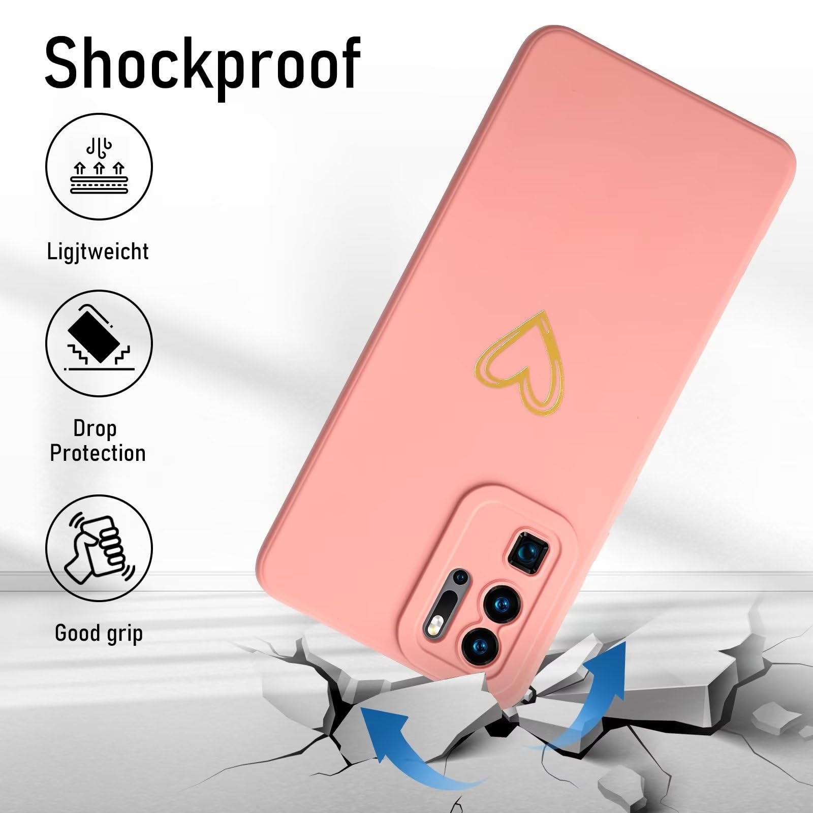Jeelar ESONG Mobile Phone Case For Huawei P30 Pro, Ultra Thin Soft TPU Silicone Phone Case Cover With Cute Love Heart Shape/Wrist Strap, Shockproof Bumper Protective Case For Girls/Women, Pink - View #6
