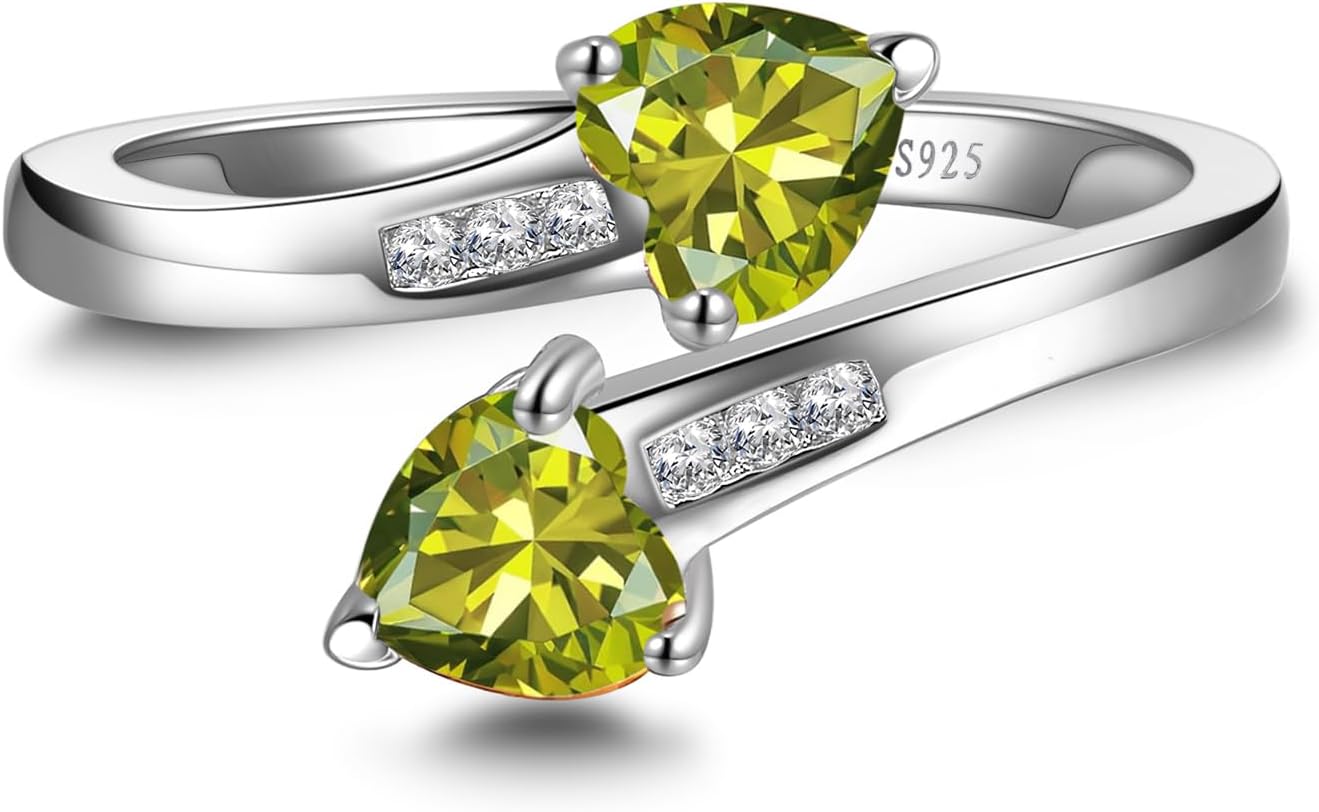 Yaresul 1CT Adjustable Women Heart Ring 925 Sterling Silver Birthstone Rings for Women Promise Ring for her Simulated Gemstone Statement Stackable Band Width 2mm Open Size 5~9