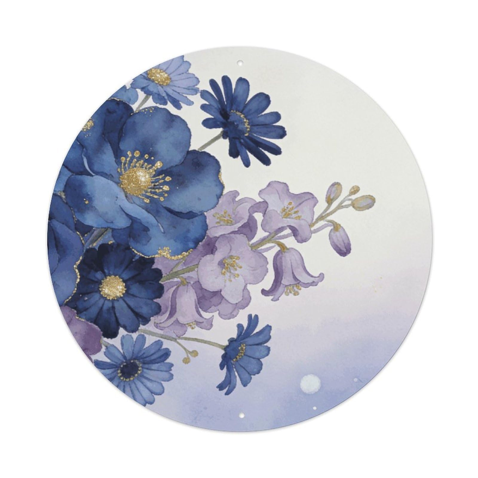 LZQPOEAS Navy Bloom Mix Round Aluminum Wall Art Sign, Metal Indoor Wall Decor with Holes, Durable Circular Aluminum Plaque for Home, Bar, Cafe, Living Room, And Office Decoration