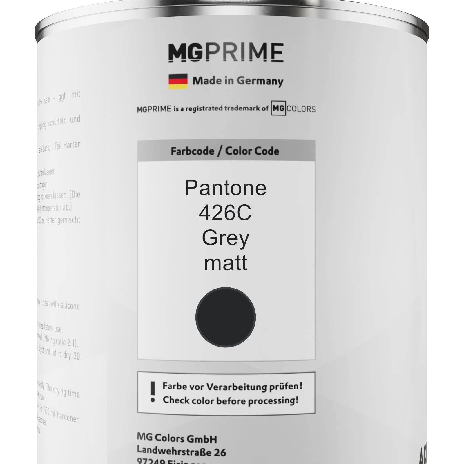 MG PRIME Pantone 426C Grey matt Acryl-Lack Dose + Härter 1,5 L