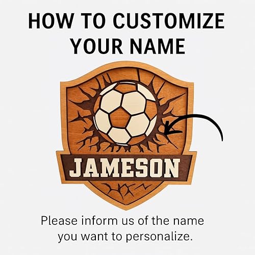 Miniatura 5 de Letrero personalizado con nombre de fútbol  Placa de madera en capas 3D personalizada, decoración de pared de abedul de 5 capas, decoración de sala