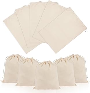OFFCUP 10pcs Cotton Drawstring Bags, 25x30 Cm (9.84×11.81 Inch) Reusable Cotton Muslin Bag, Canvas Drawstring Bags, Cloth Gift Bag Jewellery Favour for Candy Wedding Valentine\'s Christmas DIY Craft
