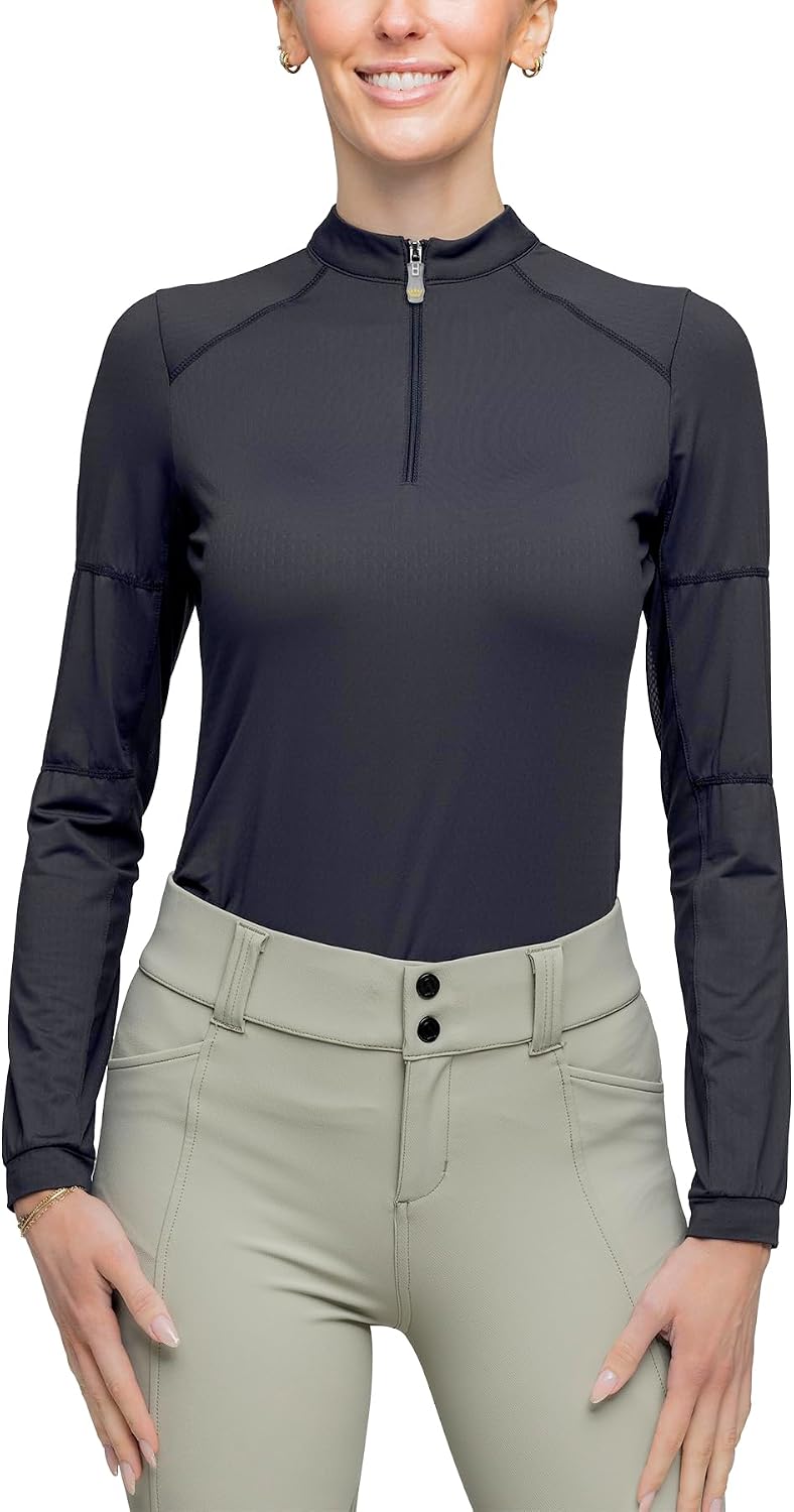 Kastel Denmark Solid Base Layer Activewear | Long Sleeve Sun Protection | 1/4 Zip Womens Golf, Equestrian Apparel