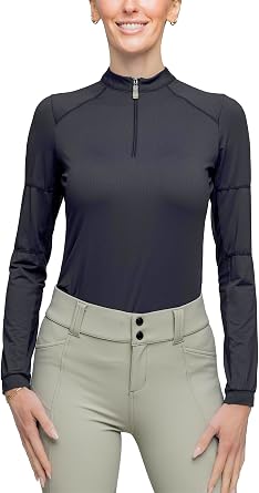 Kastel Denmark Solid Base Layer Activewear | Long Sleeve Sun Protection | 1/4 Zip Womens Golf, Equestrian Apparel