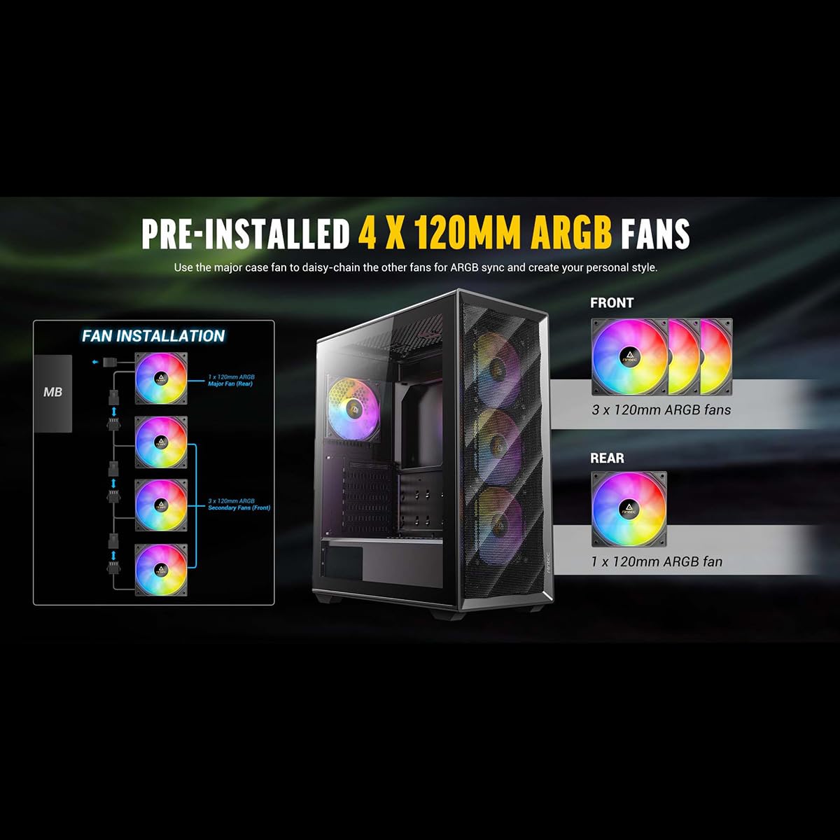 Amazon | Antec AX85 ARGB ATX対応ミドルタワーPCケース ARGBファン4個