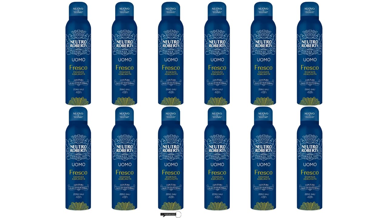 12X Neutro Roberts Uomo Deodorant Spray Fresco, Essenza Agrumata, Zero Sali, 48h Schutz, 150ml,+ Italy Shop Service Kostenloser Schlüsselanhänger