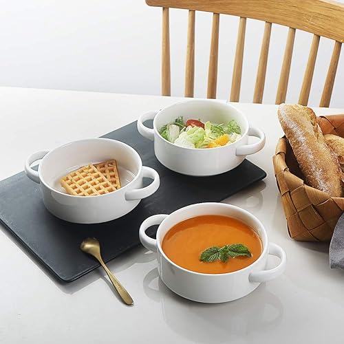Miniatura 10 de SWEEJAR - Cuenco de cerámica con asas dobles, 20 onzas apiladas para sopa de cebolla francesa, cereales, guiso, frío, pasta, juego de 4