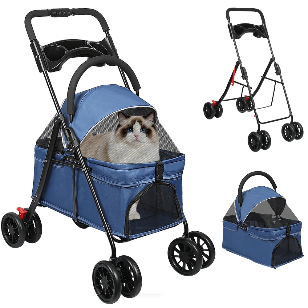 Carrito para Perros Plegable hasta 15 kg – Carro para Perros y Gatos con Cabina Desmontable, Estructura de Acero y Tejido Oxford Transpirable(Azul)