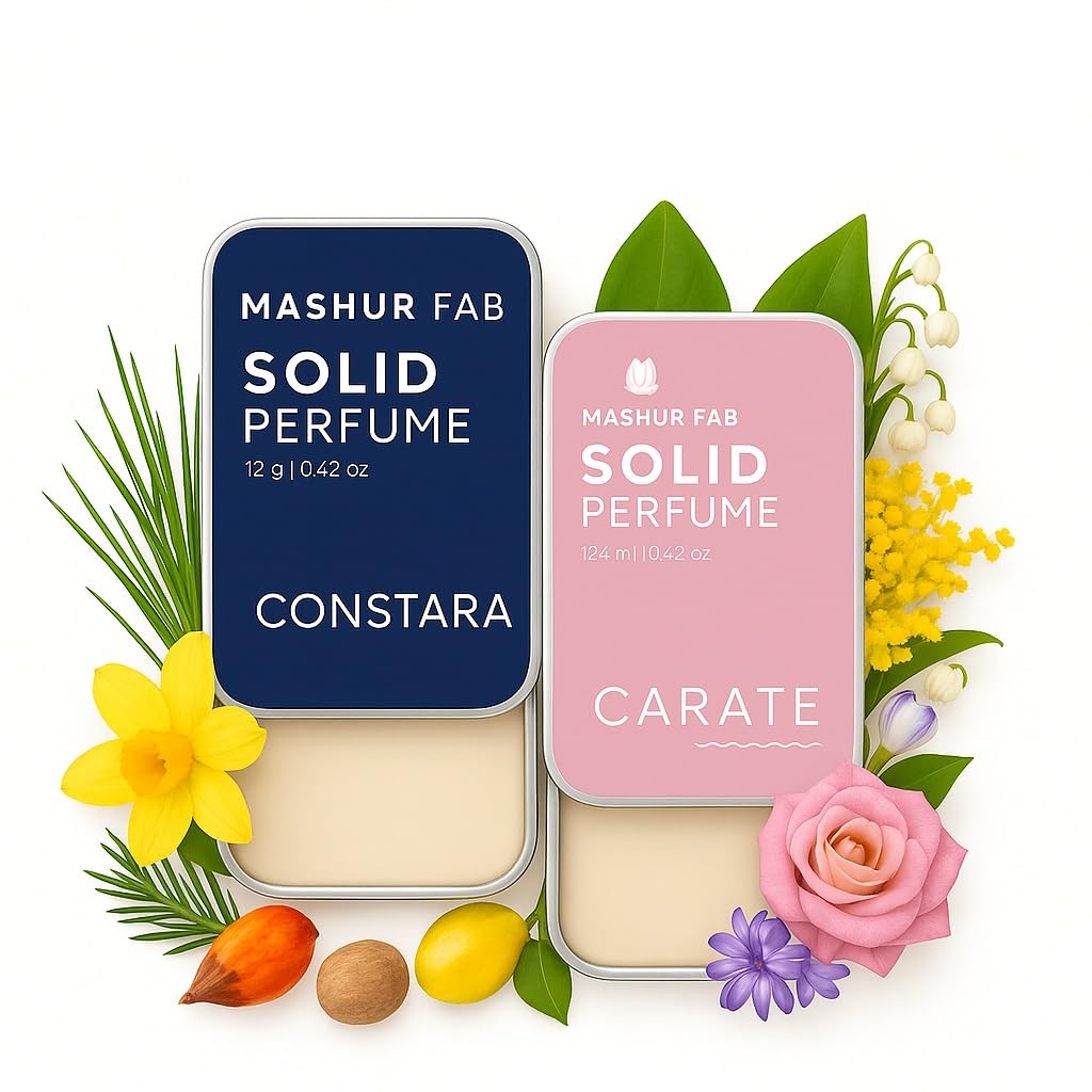 MASHUR FAB Solid Perfume Combo – Soiree & Antonia | 2-Pack Alcohol-Free Natural Cologne | Long-Lasting Fragrance for Men & Women | Citrus, Floral & Woody Notes | 12g Each (Bergamot, Mimosa flower)-image-3