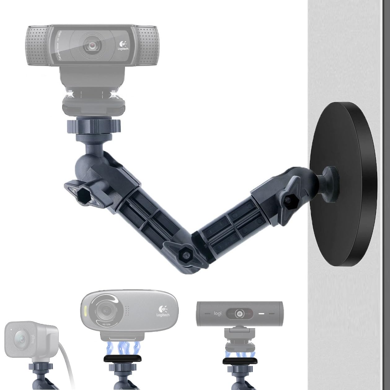 Webacm Support magnétique pour mur, plafond, congélateur, toutes surfaces ferreuses, compatible avec les webcams Logitech C920s C922x StreamCam Brio C925e C930e C615 et Razer Facecam