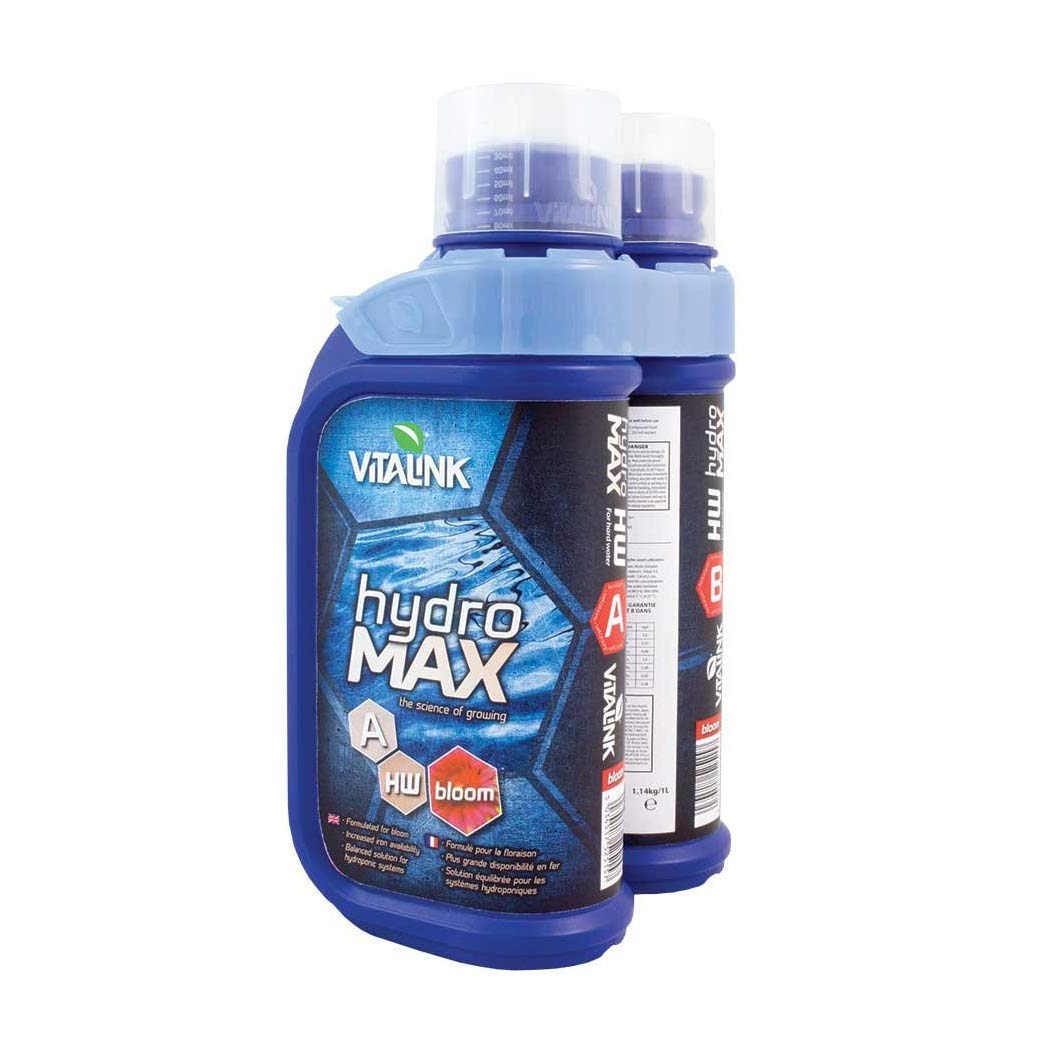 Hydro Max Plant Nutrients Hydroponic BLOOM Feed A+B Hard or Soft Water (1 Litre A+B(HW) Hard Water)