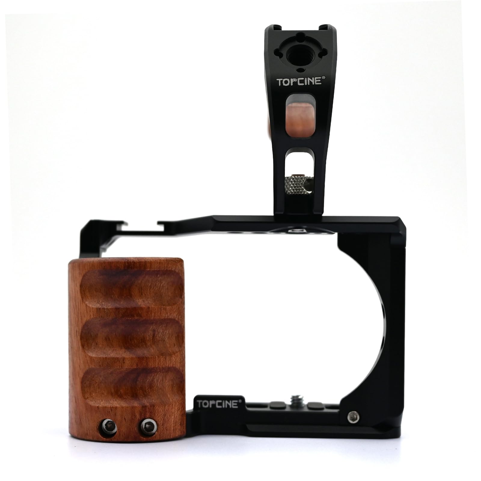 Topcine Camera Cage ZV-E10 Full Cage with Wooden Handgrip for Alpha ZVE10, Aluminum Camera Rig Photography Accessory (Cage with Wood Tophandle)