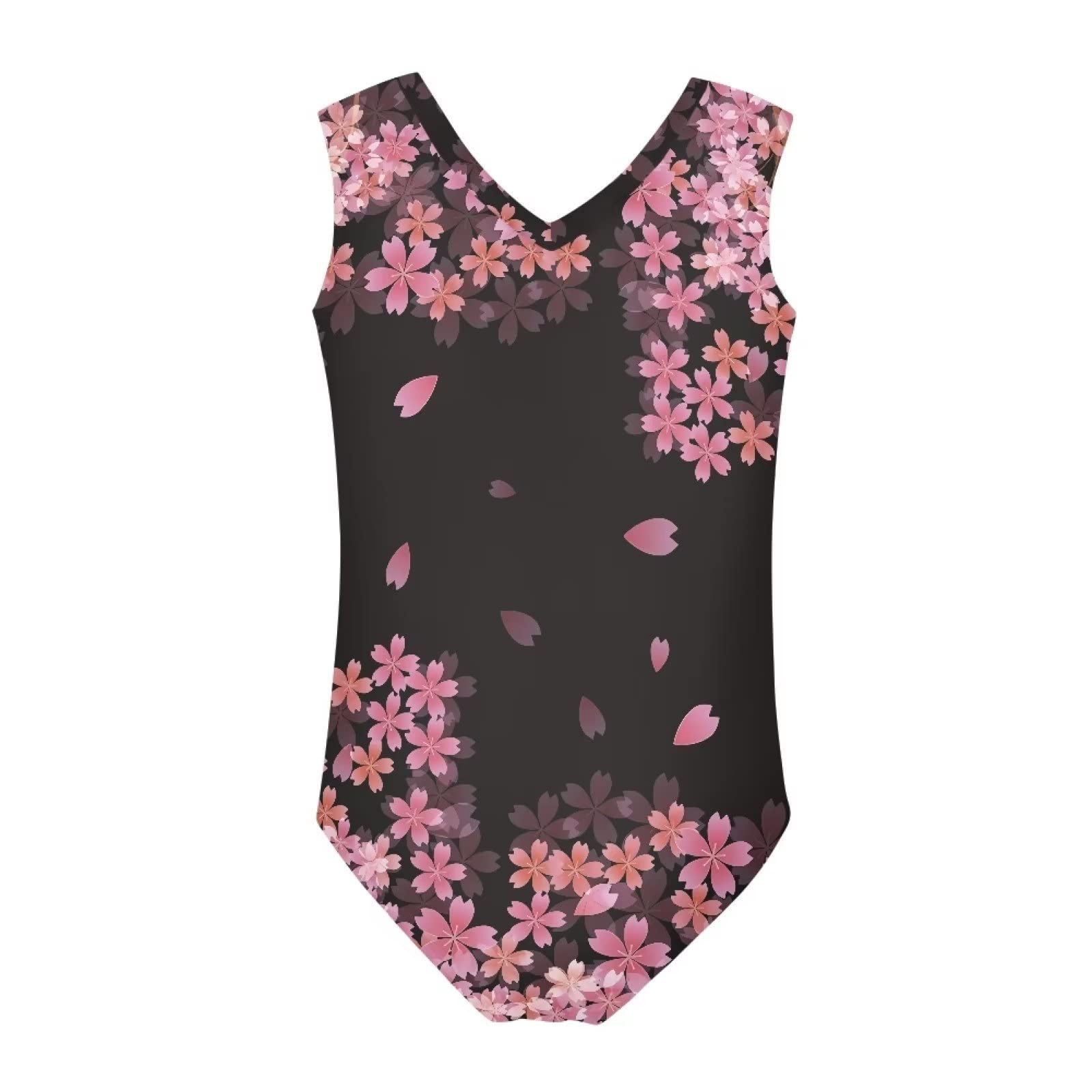 JEOCODY Cherry Blossom Girls Gymnastics Leotard Ballet Dance Swimwear One Piece Sleeveless Swimsuits Size for 3-14 Years