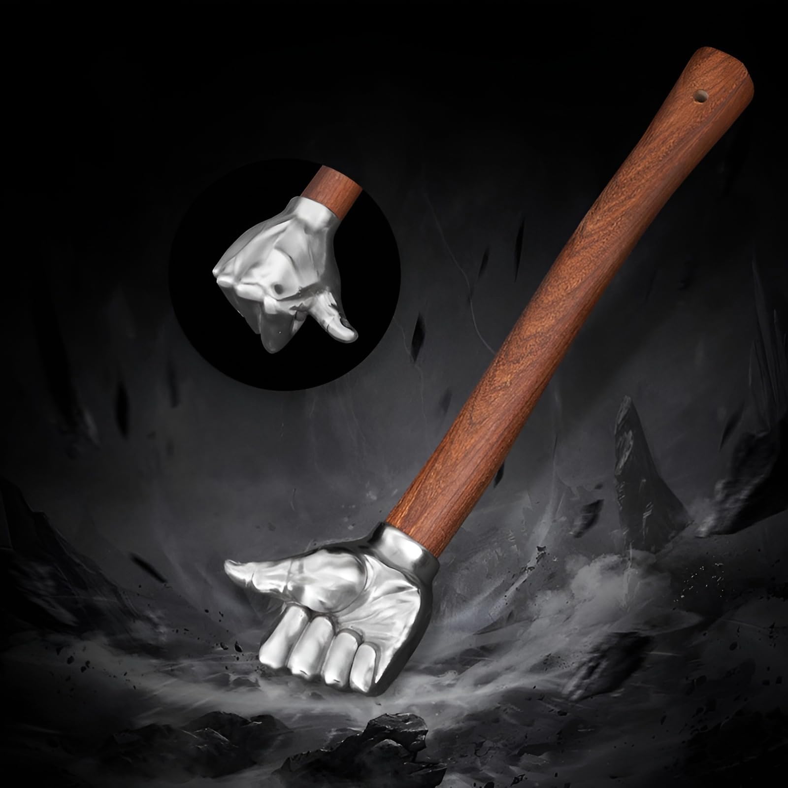 PAEFIU Faustformhammer aus Edelstahl, Handhammer mit Hickory Holzstiel, Faust-Kopf Hammer, 1 KG, Multifunktionales HardwareWerkzeuge, für Gartenarbeit, Haushalt, Auto Notfall & DIY Projekte (Stil 2)