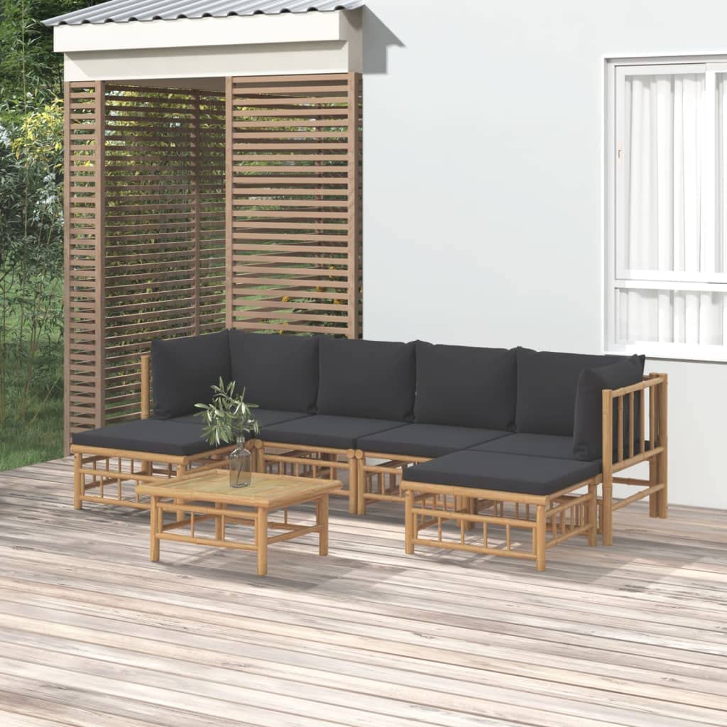 KCCKOM Garden Furniture Set 7 Piece Patio Lounge Set with Dark Gray Cushions Bamboo