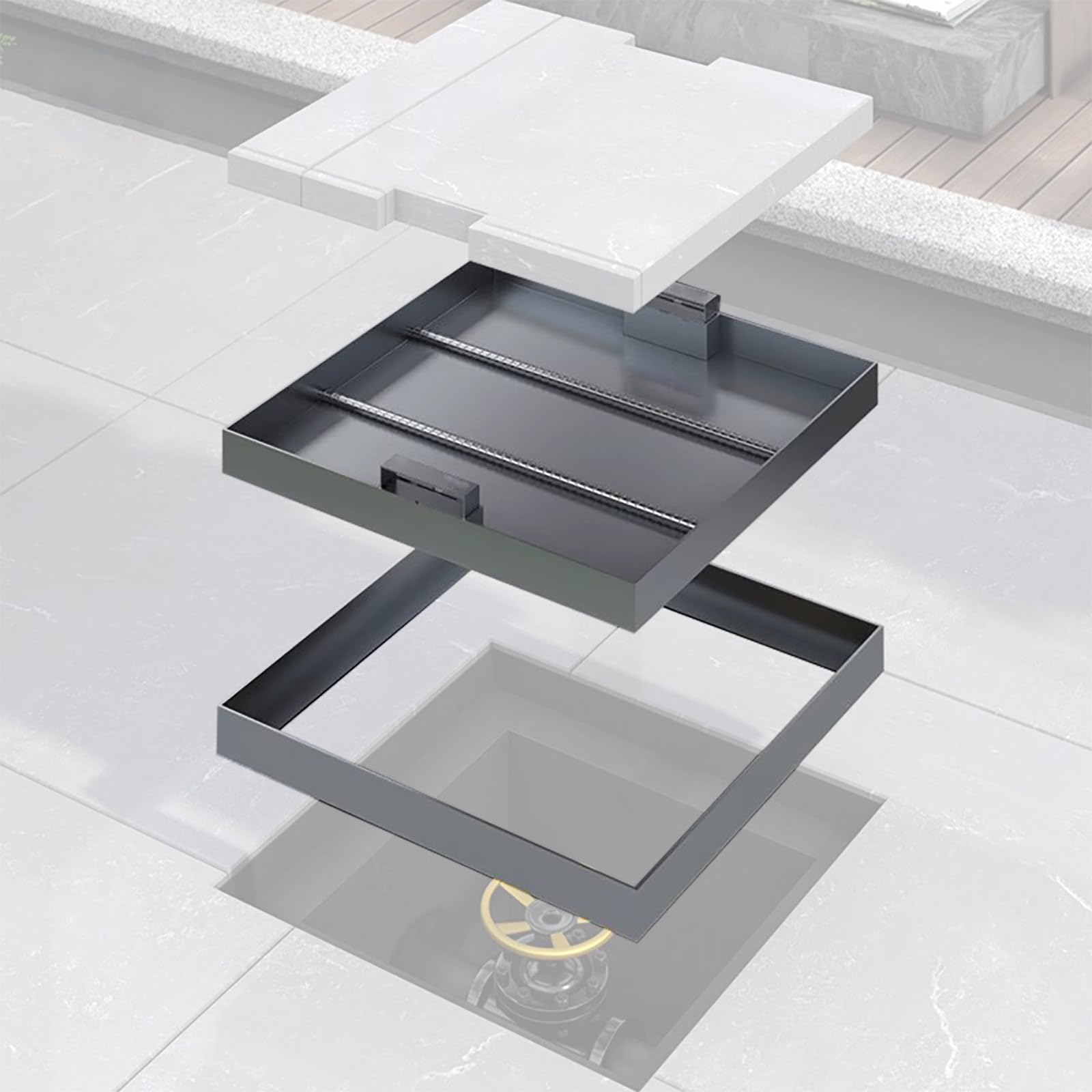 OTQEFTN Manhole Cover recessed Manhole Cover Septic Tank Lid Replacement - Stainless Steel Manhole Covers with Retractable Handles for Paving - 30x30cm 50x50cm 80x80cm 100x100cm Square Sewer Manhole