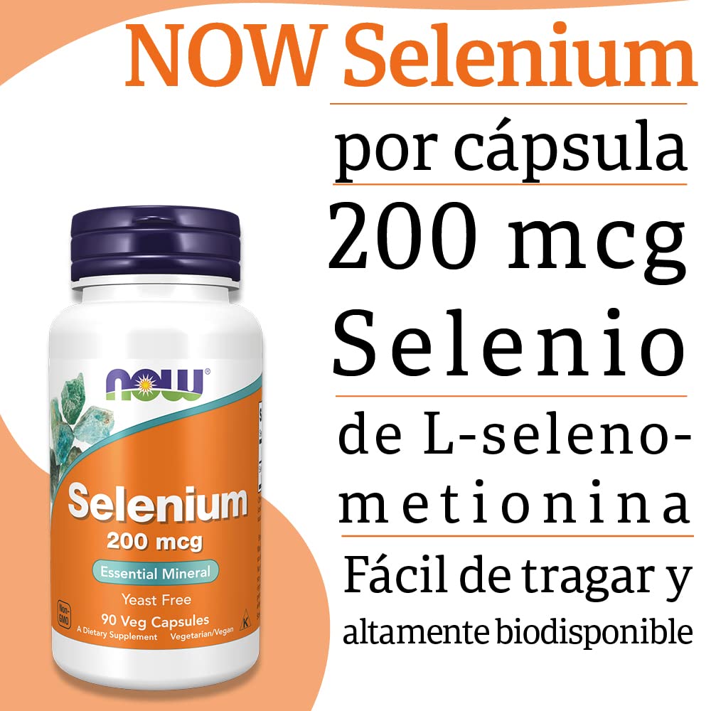 Now Foods, Selenium, 200mcg, 90 Cápsulas veganas, Probado en Laboratorio, Oligoelemento, Selenio, Sin Gluten, Sin Soja, Vegetariano