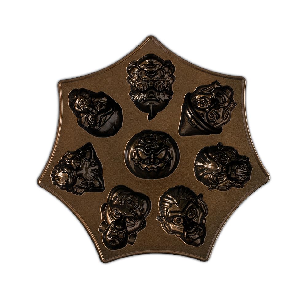 Nordic Ware - Moule à gâteau, moule à pâtisserie - Moule 8 mini monstres Bronze - Revêtement antiadhésif - Fonte d'aluminium