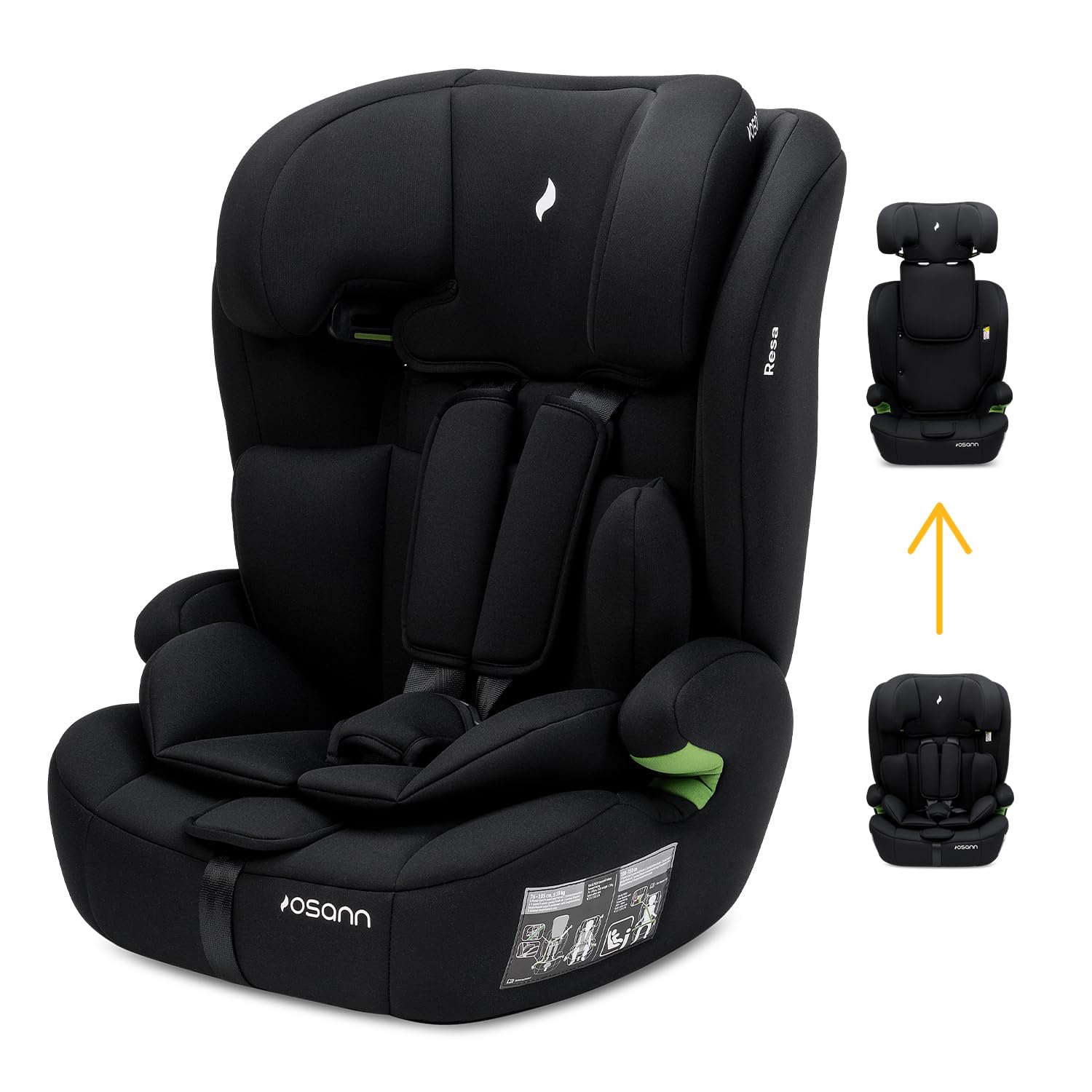 Osann Resa Kindersitz ab 1 Jahr ohne Isofix | Kinderautositz 76-150 cm, mitwachsender Autositz 9-36 kg, Montage mit 3-Punkt-Gurt, höhenverstellbare Kopfstütze