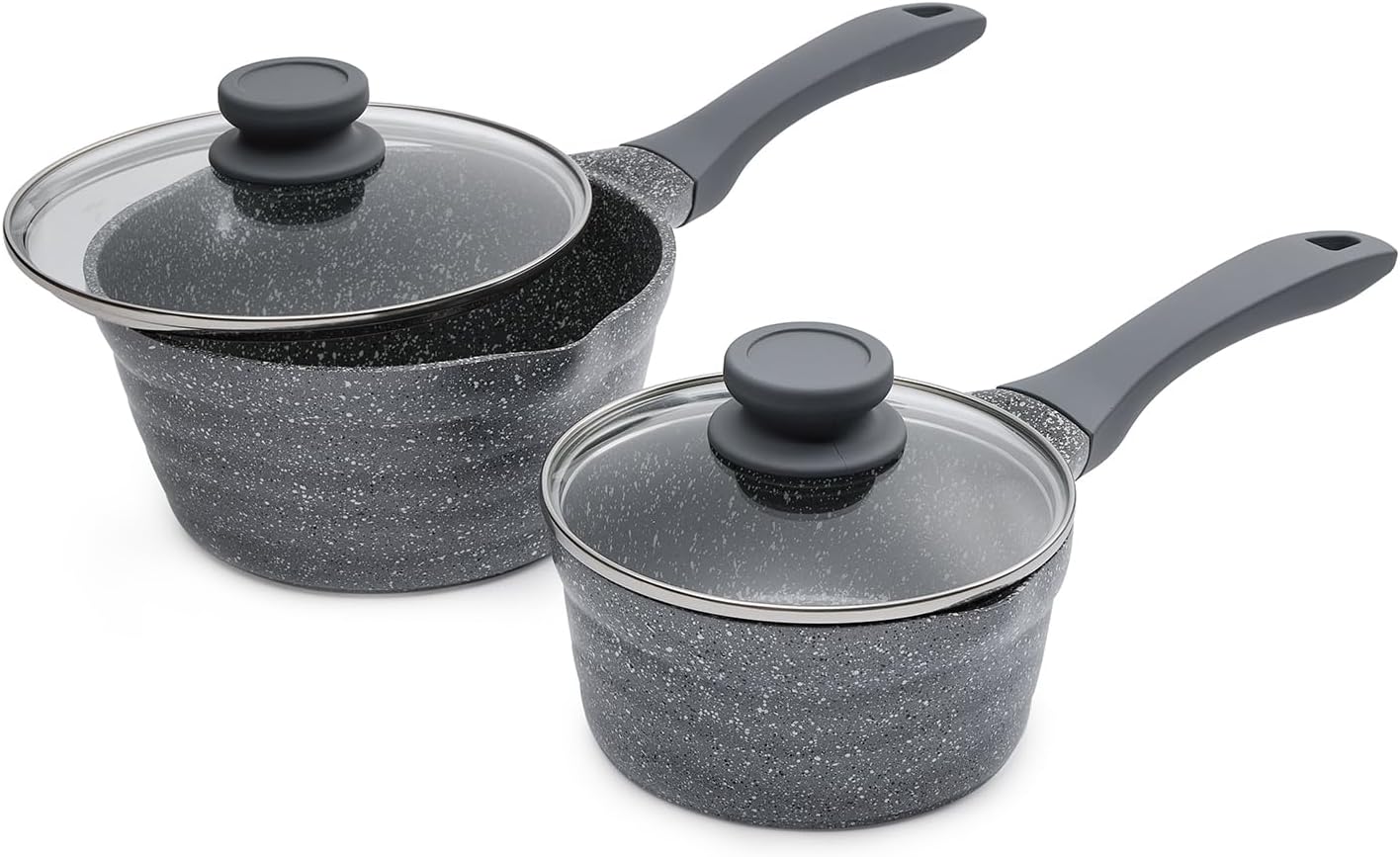 Saucepan Set with Lid 16cm+20cm Grey Ceramic NonStick Coating PFAS