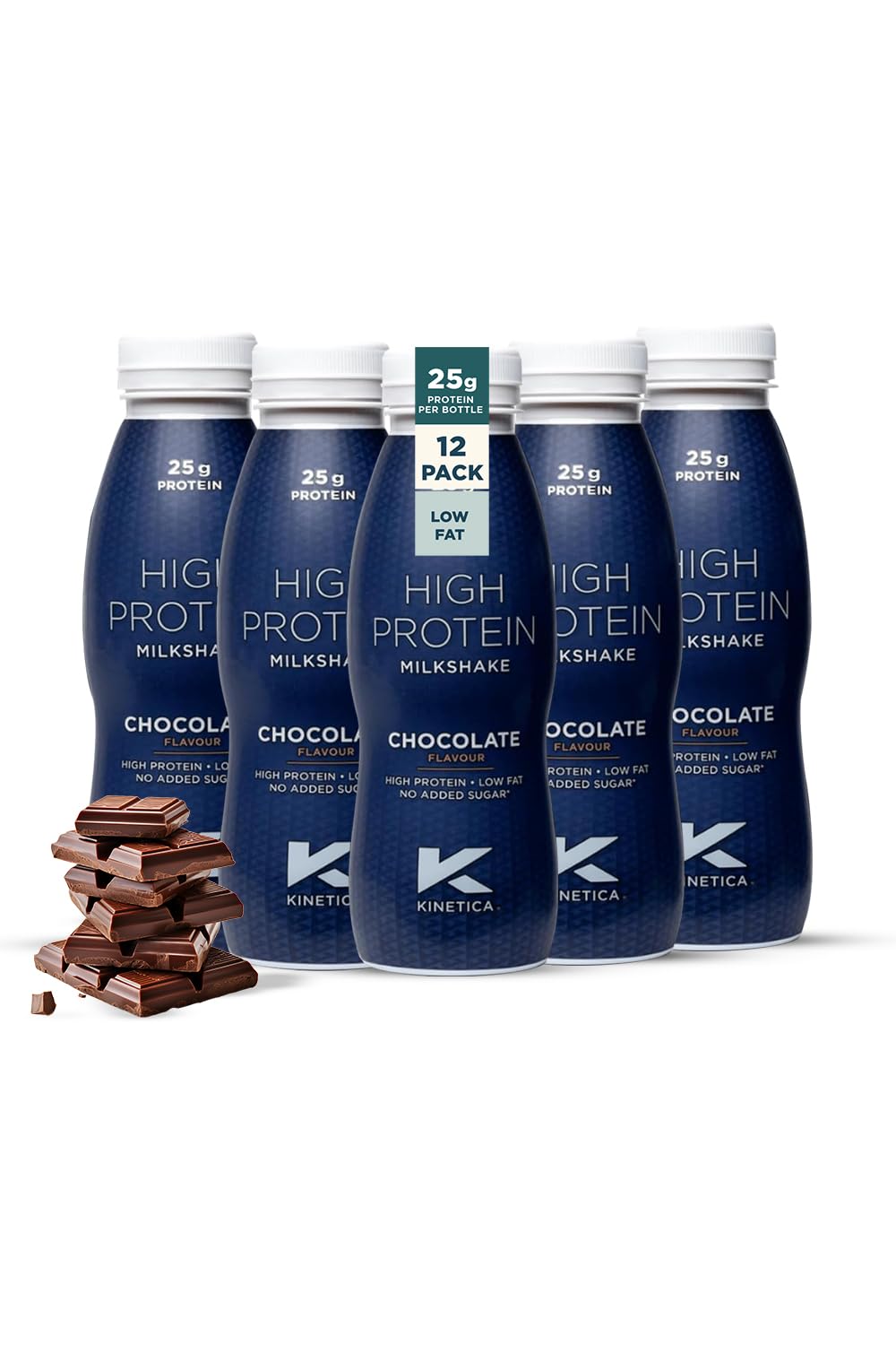 Kinetica Sports Ready-to-Drink High Protein Milkshake - Chocolate Flavour | 25g Protein/Bottle, 12 X 330ml Pack | High Protein, Low Fat & No Added Sugar | Convenient, high protein option for on-the-go