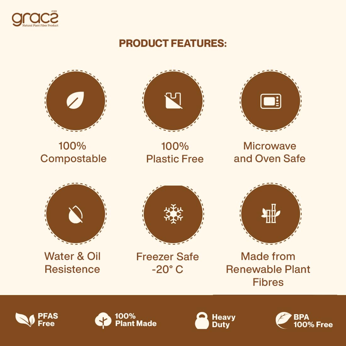 Gracz - Paquete de 50 unidades, respetuoso con el medio ambiente; plato dividido de 10 pulgadas, 3 compartimentos, bagazo, compostable, biodegradable, resistente, compostable Ok, Halal, compostable