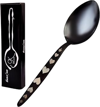 Kunz Shiny Black Spoon | 18/10 طلاء الفولاذ المقاوم للصدأ 9 بوصة تذوق Quenelle Chef Cooking Utensils Spoon