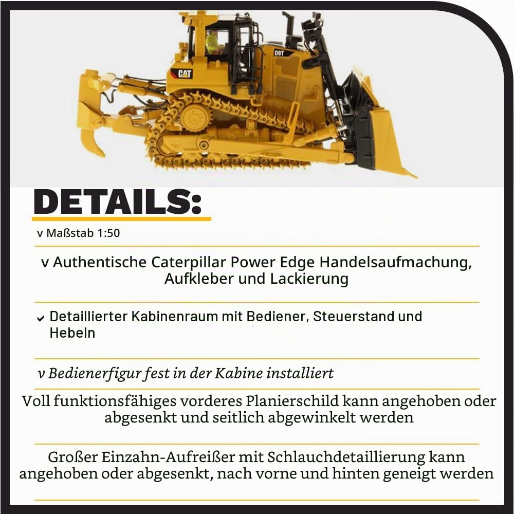 Diecast Masters 1:50 Scale Model Cat D9T Track-Type Tractor, 85944 | In Blechdose, detailgetreuer CAT Kettendozer, ab 14 Jahren, für Sammler geeignet, 85944