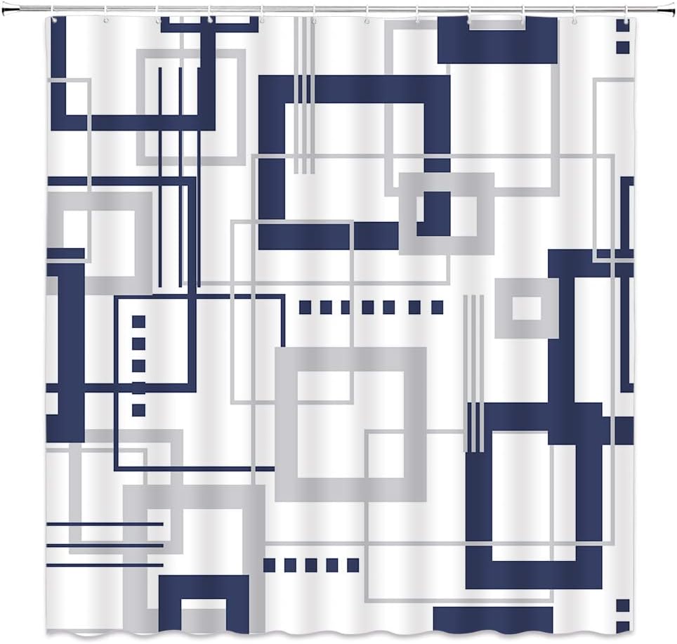 Modern Geometric Shower Curtain Orange Gray White Abstract Geometric Geometry Squares Textured 3D Contemporary Fashion Simple Fabric Bathroom Decor Curtain with Hooks