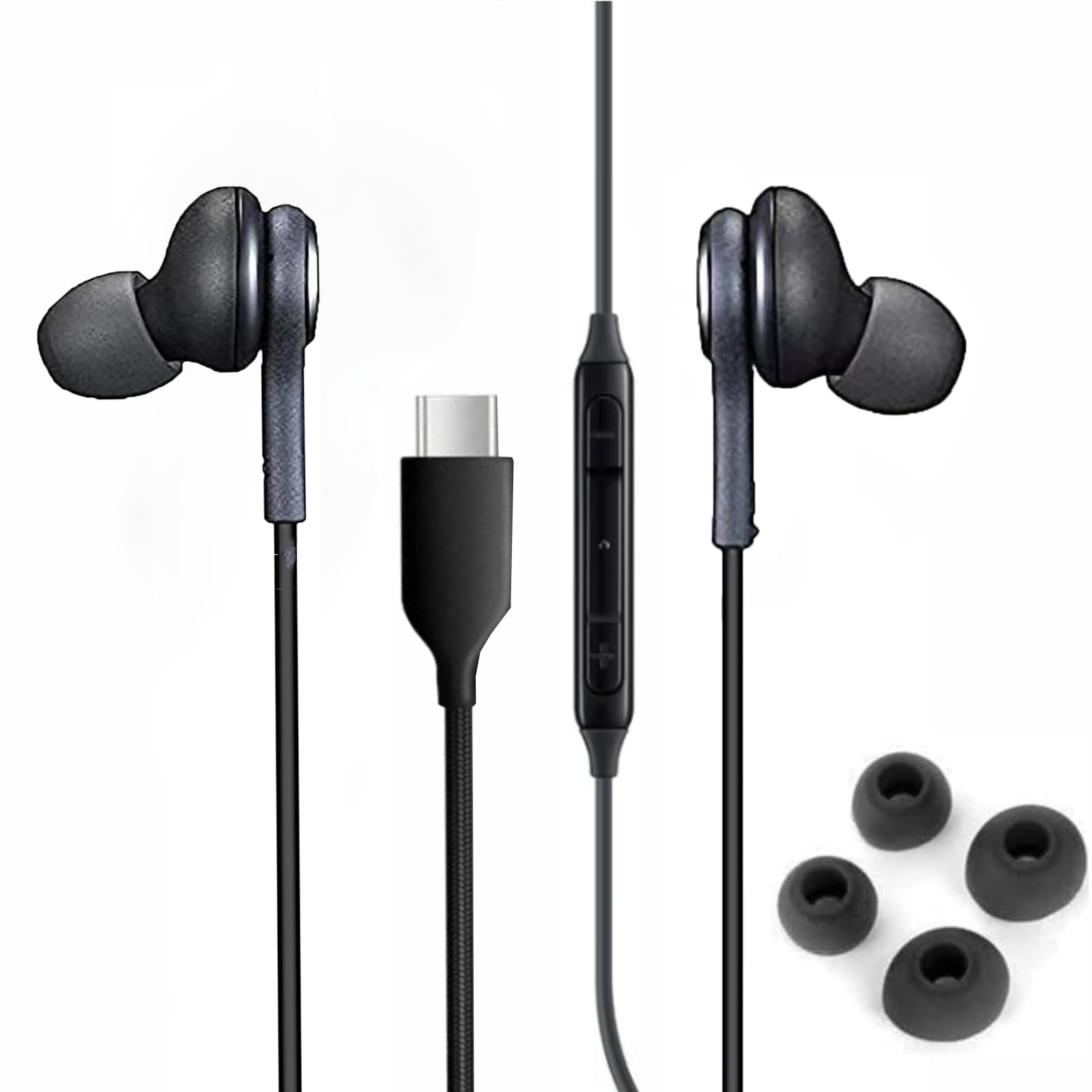 2025 New USB-C in-Ear Earbuds Stereo Headphones for Samsung Galaxy Z Fold6 S25 S24 S23 S22 S21 S20 Note 10 10+ - with Microphone and Volume Remote