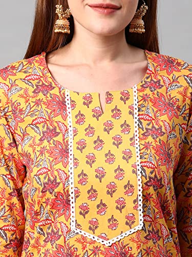 Image of ANNI DESIGNER Women's Cotton Blend Printed Straight Kurta With Pant