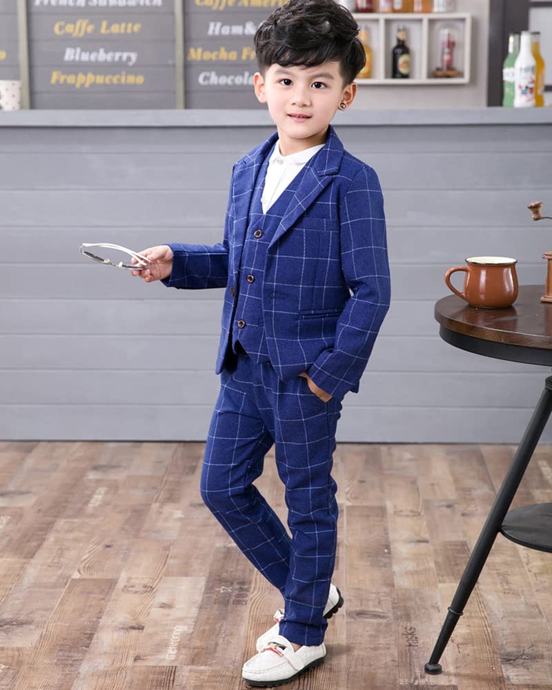 Jungen Festlichen Anzug Set Plaid Kinder Blazer & Hosen Outfit, Freizeitkleidung Oder Hochzeitskleid 3 teiliges/4 teiliges Gentleman Jacke + (Langarm Hemd) + Weste + Hosen