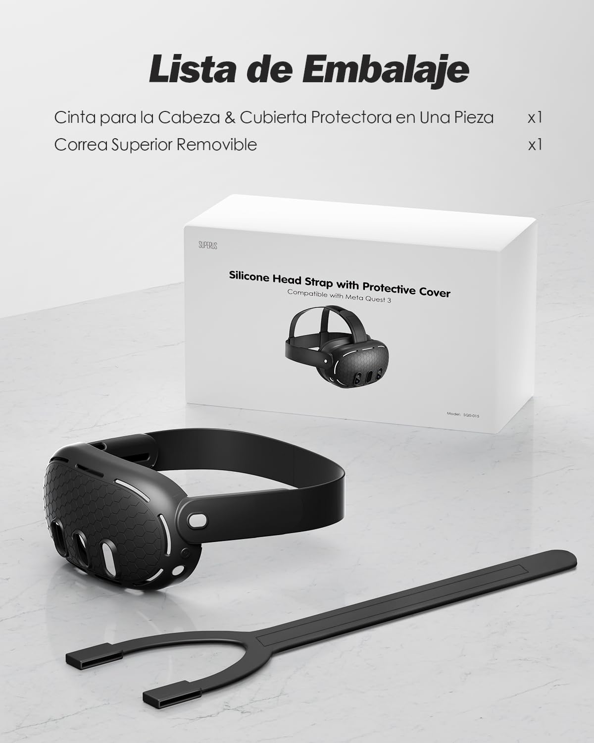 SUPERUS Correa para la Cabeza y Cubierta Protectora Compatible con Meta Quest 3 Accesorios - Último diseño Todo en uno de Silicona, Correa Elite Ligera y Ajustable de para Meta/Oculus Quest 3