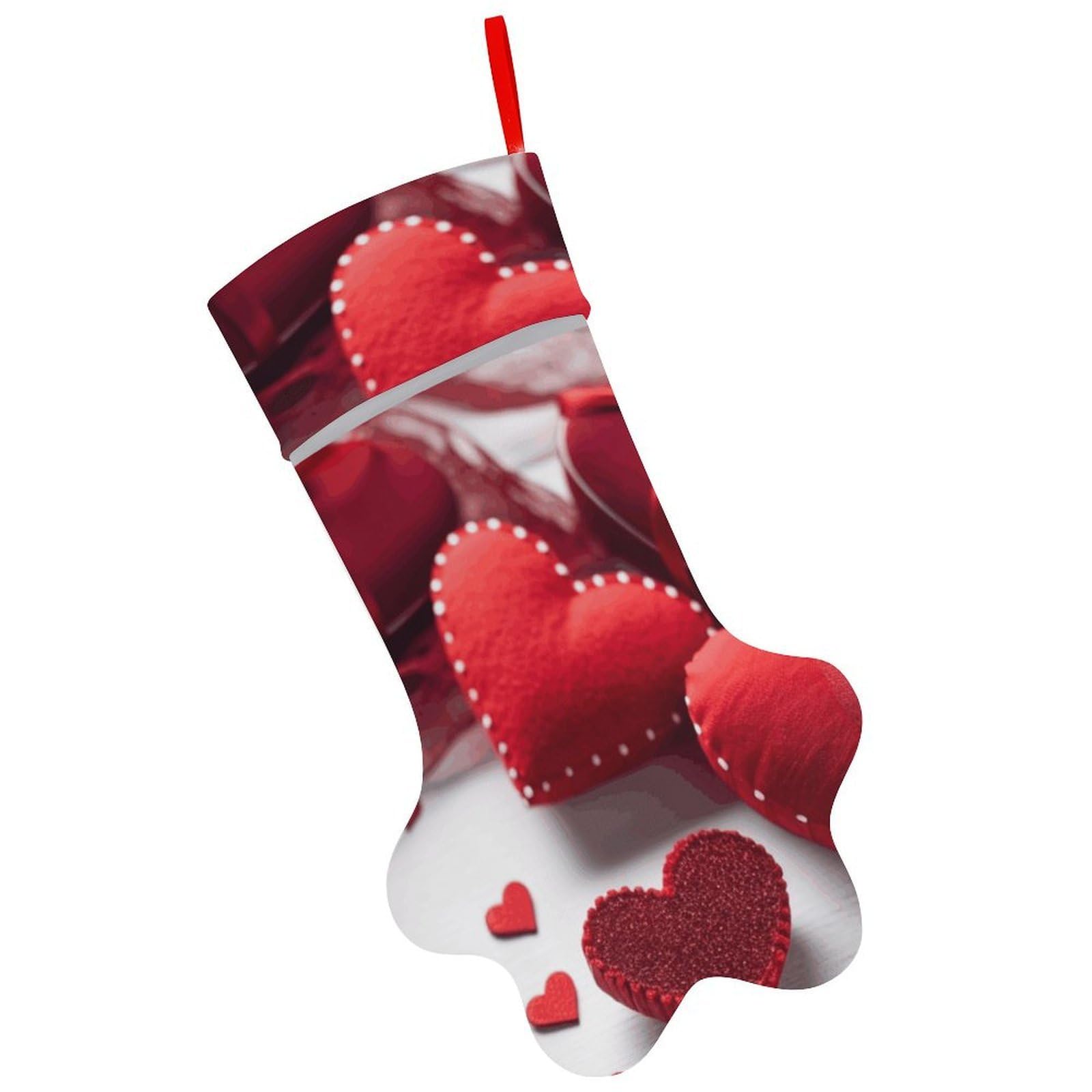 Handmade Red Hearts Christmas Stocking Soft Comfortable Christma Sornaments Stocking Cute All-Printed Dog-Paw Stockings for Xmas Eve Party Fireplace Tree Gift Decoration