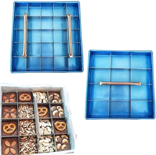 Brownie Cutter - Molde para hornear de acero inoxidable 100% resistente con rebanador de 9 x 9 pulgadas, 9, 12, 16, 25 piezas, asegura bordes