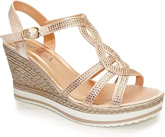 Womens Wedge Ladies Crystal Sparkling Sandal Shine Espadrille Platform Shoes Size UK