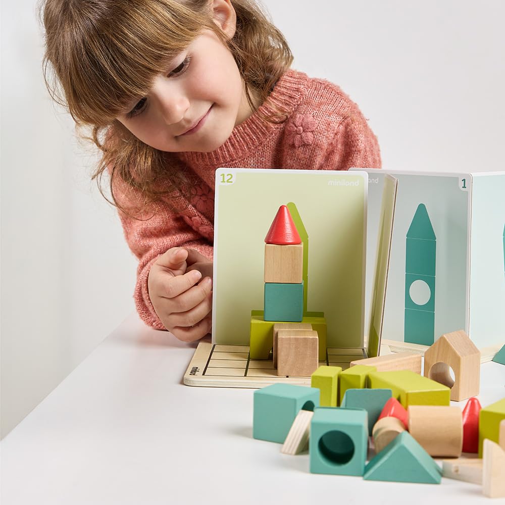 Miniland Shape Makers | Wooden Construction Game for Kids +6, Includes Player Boards. Great Toy for Building 3D Structures and Develop Spatial Skills