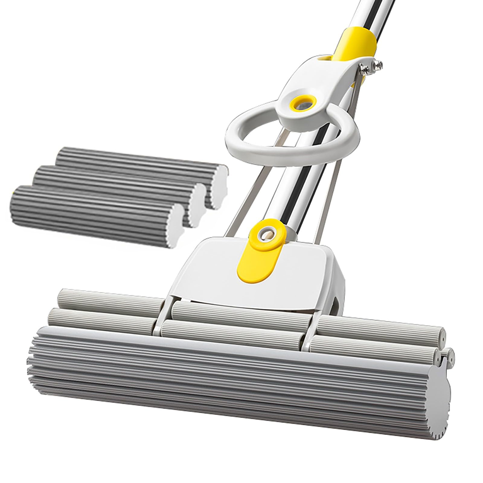 Mopy do czyszczenia podłóg, mop gąbkowy, dwurzędowy mop 43 cm, bardzo duże gąbki, z długim uchwytem 135 cm, do łazienki, biura, laminatu z twardego drewna, płytki ceramiczne (3 głowice)