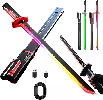 Yizibuur Light Up Toy Sword, Lightsaber, Lightsaber, Light-up Sword, Toy with Spark Smoke Effect, LED Cyberpunk Sword, 45 Extra Flints Included, Multiple Lighting Modes, Combat Sound Effects, USB