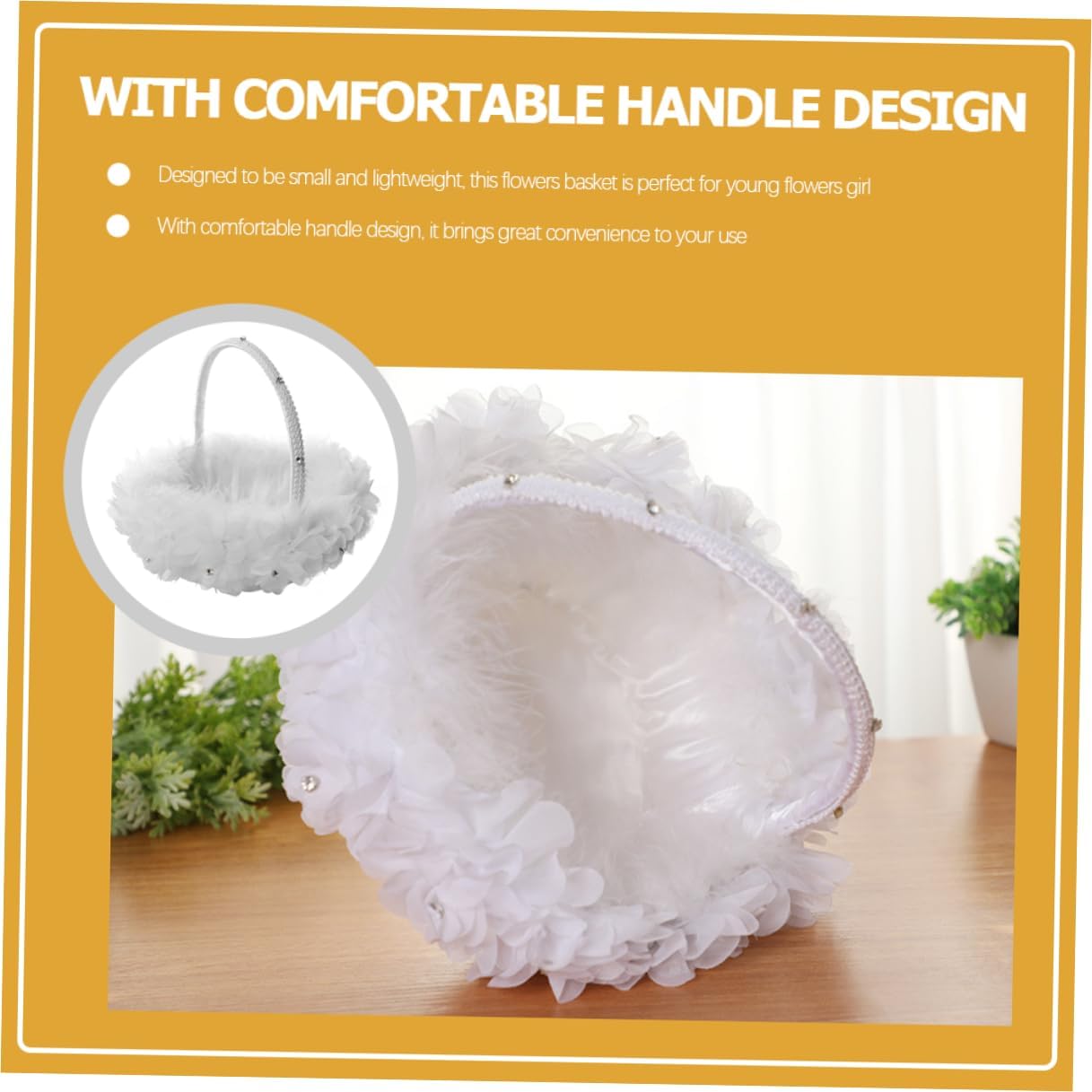Angoily White Lace Flower Girl Basket with Handle Wedding Petal Basket for Ceremony for Wedding Party Supplies